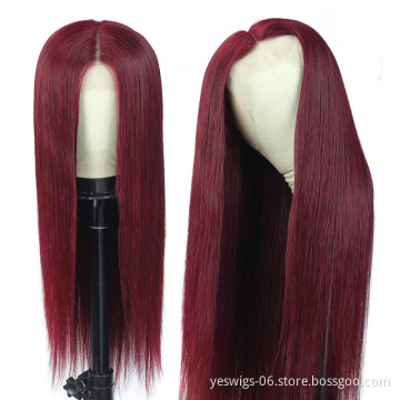Factory Wholesale 99J 10A Grade Silky Straight Raw Virgin Cuticle Aligned 13x4 Brazilian Human Hair Wig